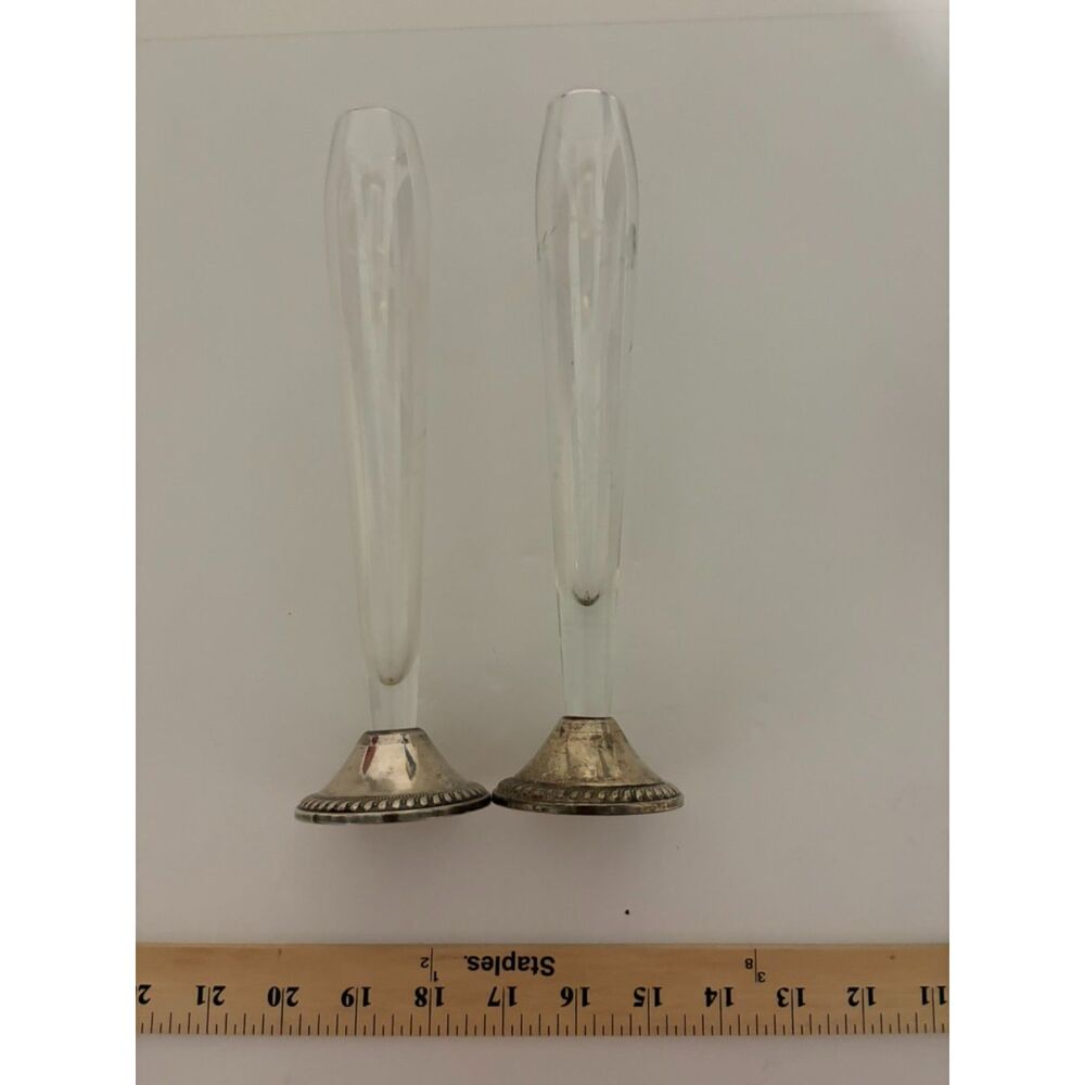 Sterling Duchin Weighted etched bud Vases -2
